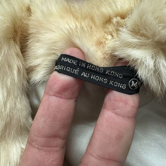 Vintage 80s Wilsons Suede & Leather Rabbit Fur Coat Jacket Womens Medium M Cream - Picture 3 of 13